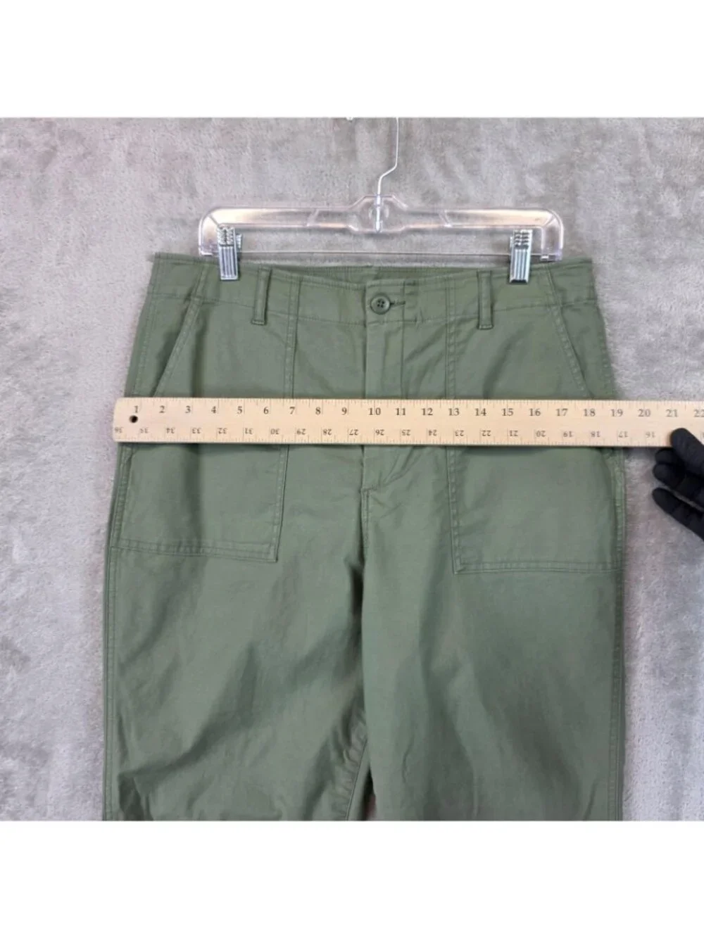 Uniqlo Chino Pants Womens 12 Green Twill Tapered Ankle Pockets Stretch Casual